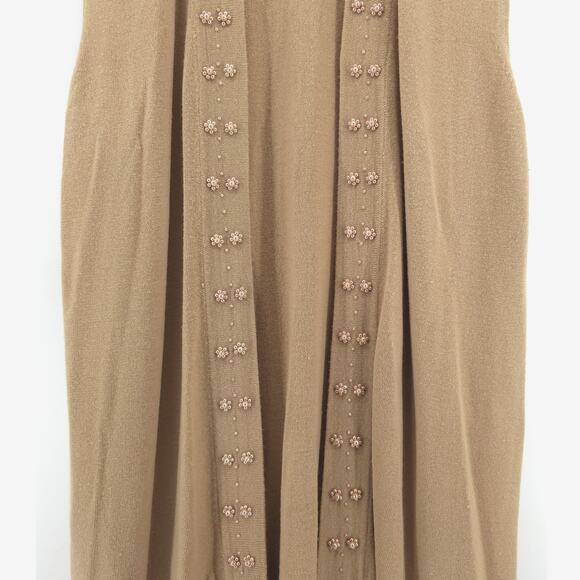 Vintage CXT 70s BohoTan Beaded Neckline OpenFront Duster Sleeveless Split Hem XL - Picture 3 of 11